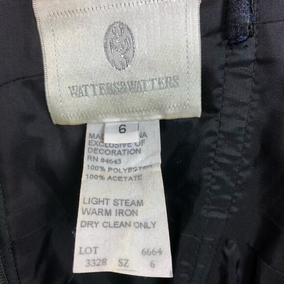 Watters & Watters Navy Brocade Satin Dress Convertible Strapless Textured Size 6 - Picture 3 of 11